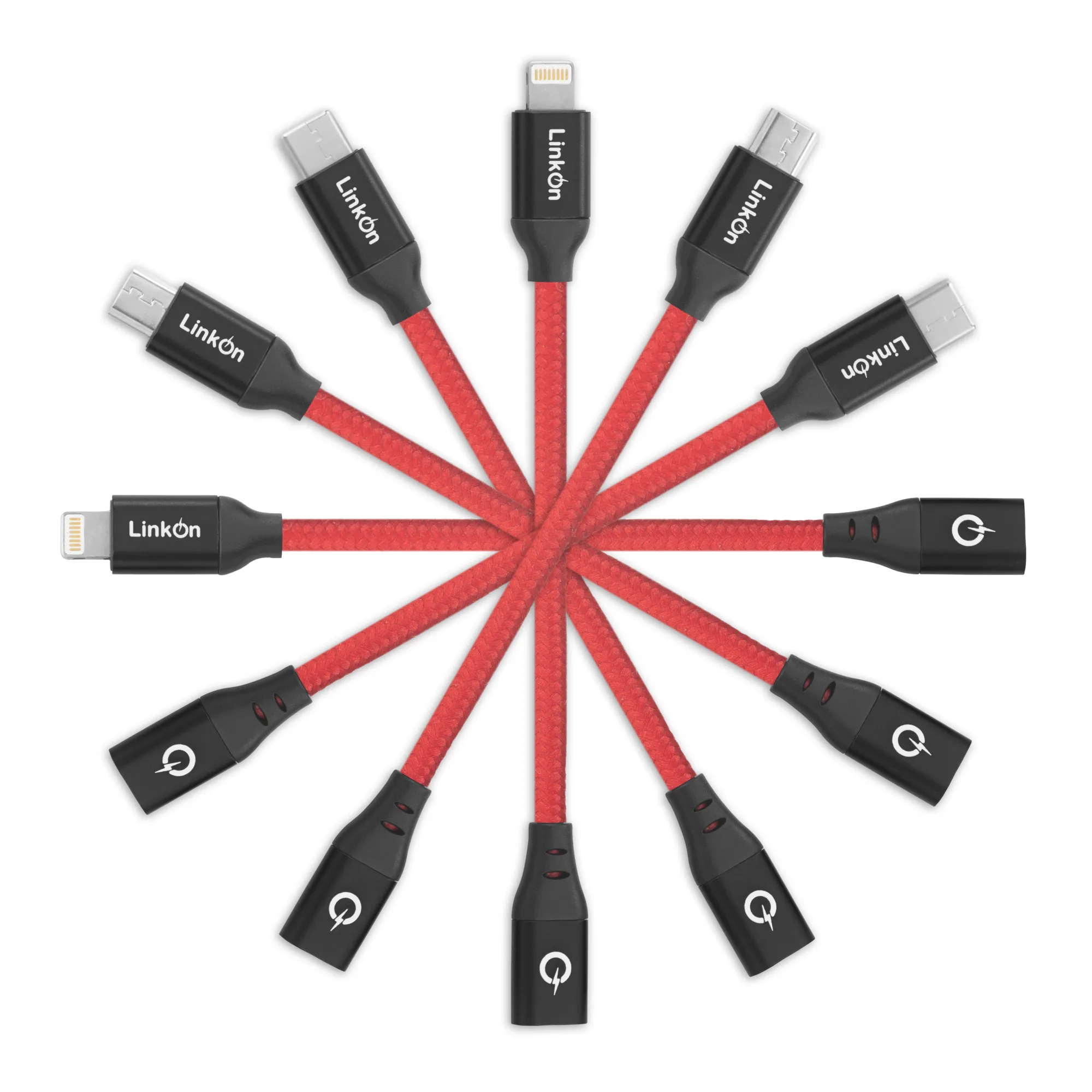 LinkOn 6 in 1 USB-C / Lightning / Micro USB Adapters Set (Red)